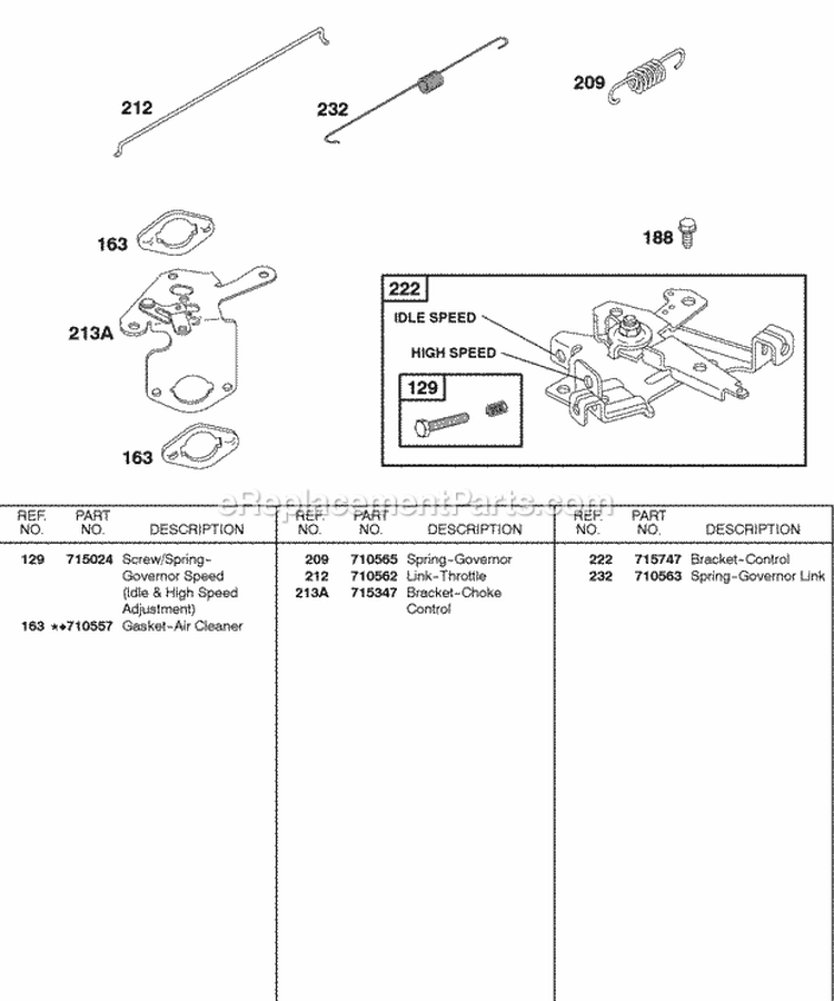 Controls Governor Spring Diagram and Parts List for 247437-0111-B1  Briggs and Stratton Engine